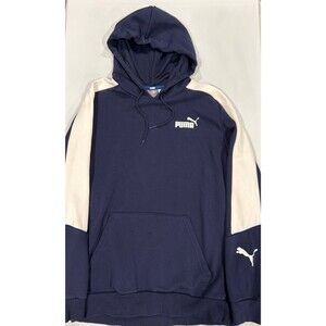 Puma  Hoodie Mens Blue White Spell Out Pullover Adult Sweatshirt (Medium)
